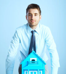 man with blue house